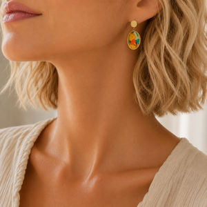 Boucles d'oreilles pendantes feuilles colorées pour femme en acier doré inoxydable
