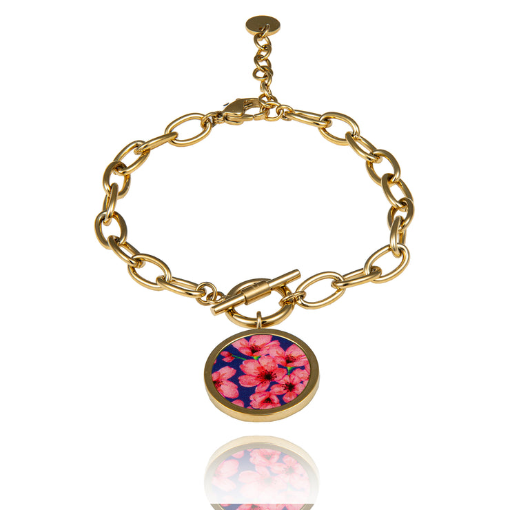 bracelet avec fleurs de prunier pour femme en acier inoxydable
