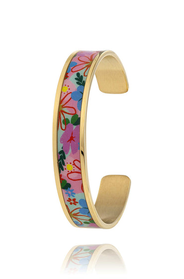 Bracelet manchette pour femme, Bracelet fleurs roses en acier