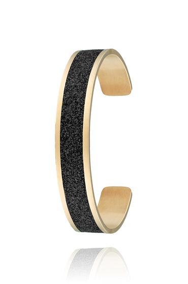 jonc coloré paillettes noires pour femme en acier inoxydable