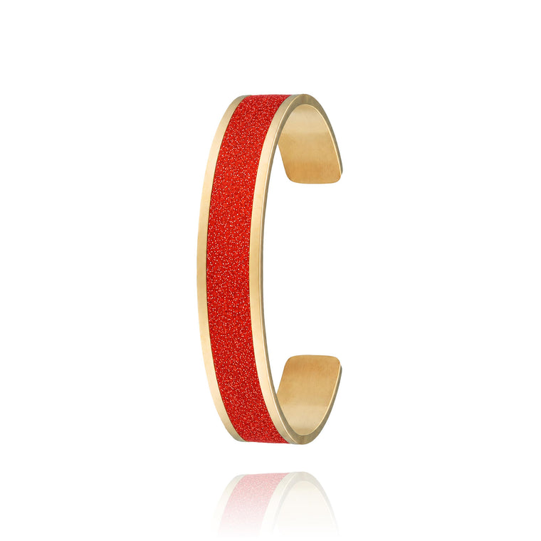 jonc coloré paillettes rouges pour femme en acier inoxydable