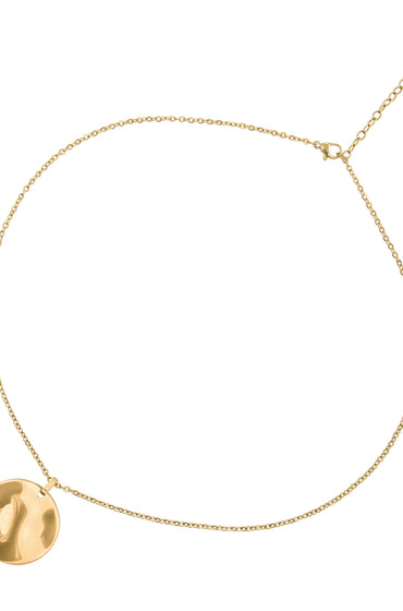 collier médaille ronde dorée texturée en acier inoxydable