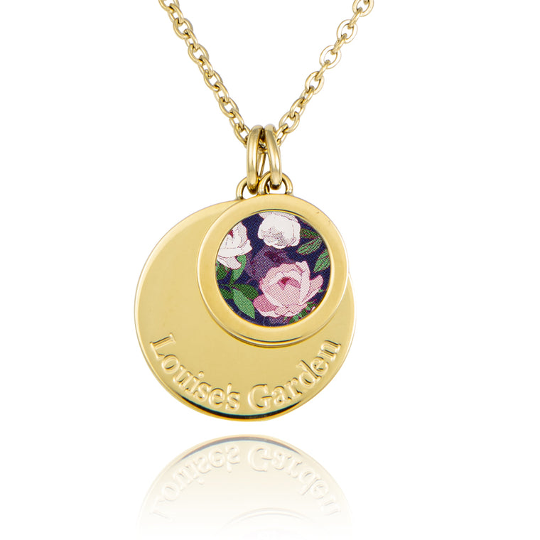 Collier Pivoine rose en acier doré